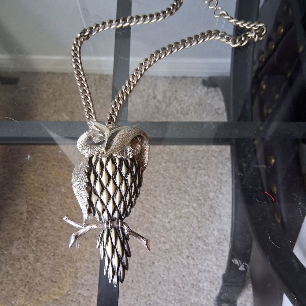 Elegant Silver and Cream Owl Necklace